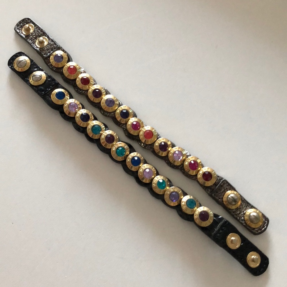 Henri Bendel leather and crystal snap bracelets